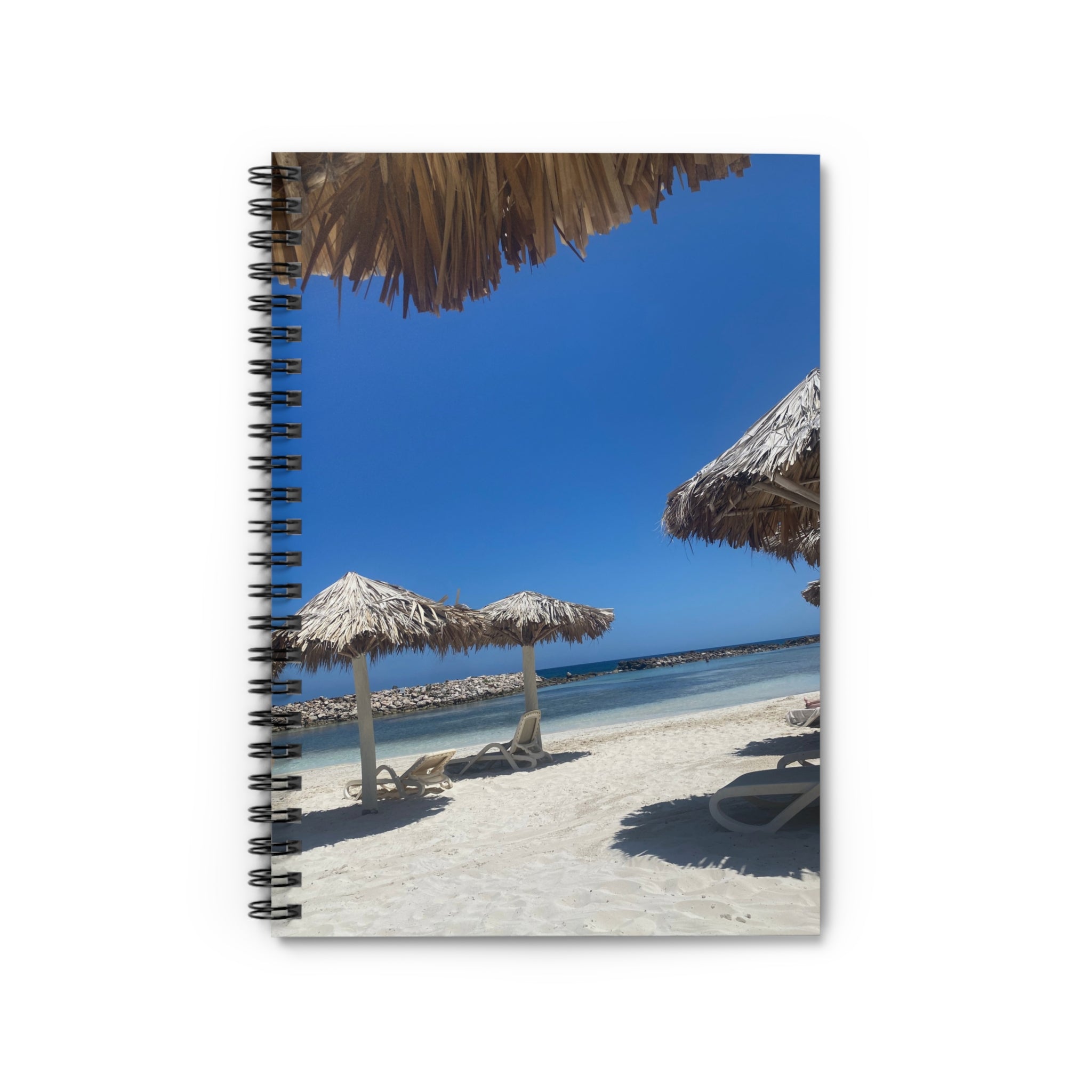Beach Paradise Spiral Notebook — Ruled Travel Journal with Tropical Umbrella Photo