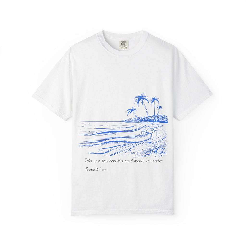 Beach Sketch T-Shirt — 'Take Me to Where the Sand Meets the Water' Relaxed Tee