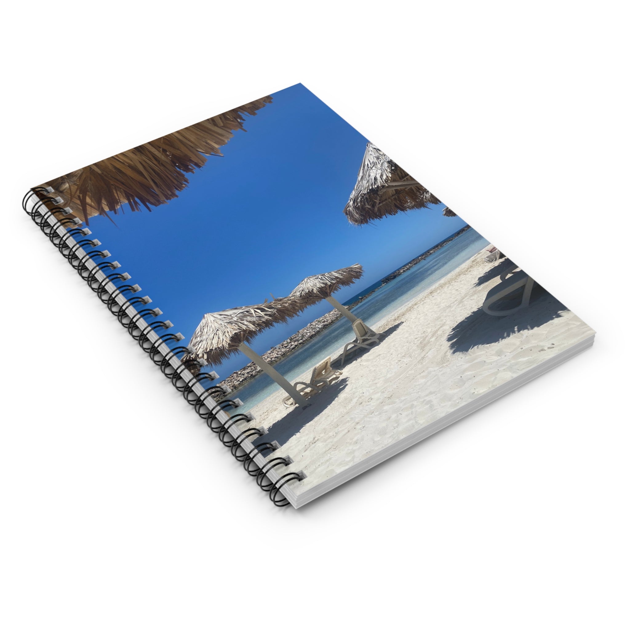 Beach Paradise Spiral Notebook — Ruled Travel Journal with Tropical Umbrella Photo