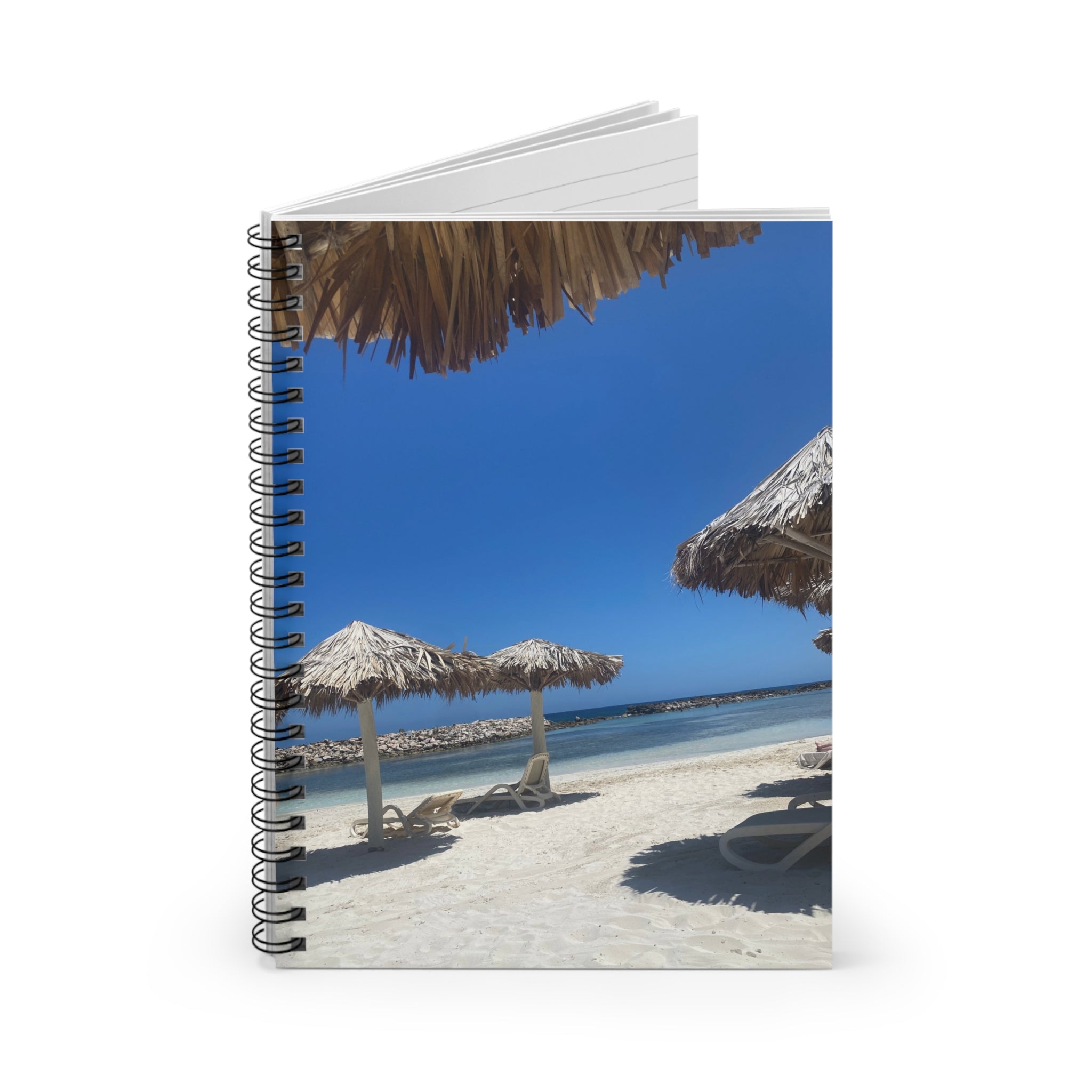 Beach Paradise Spiral Notebook — Ruled Travel Journal with Tropical Umbrella Photo